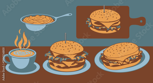 Delicious burgers on plates served hot.