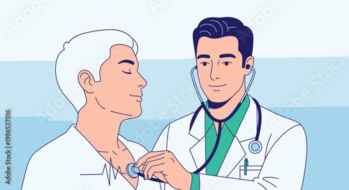 Doctor examining senior male patient.