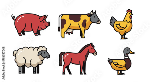 Farm animals in a row standing 1.