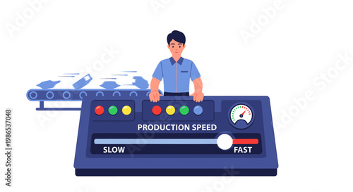 Man working on production speed control panel.