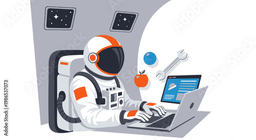 Astronaut working on a laptop computer.