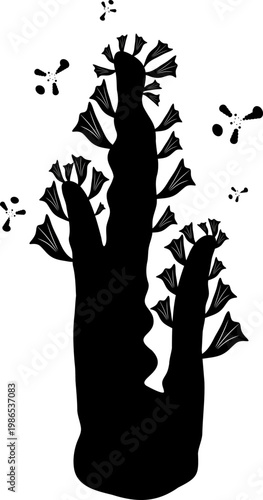Silhouette of a vector tropical plant with flowers and unusual pollen.
