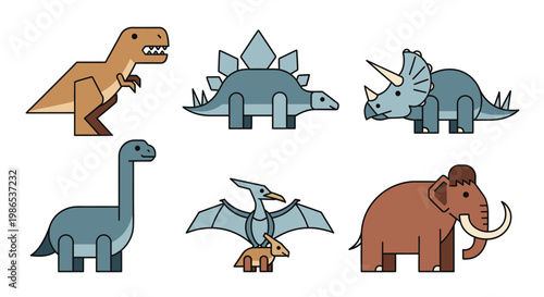 Colorful cartoon prehistoric animals group.