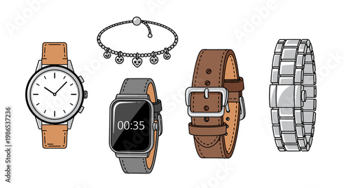 Watches and bracelets on display.