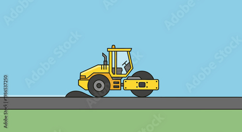 Yellow road roller machine vehicle.