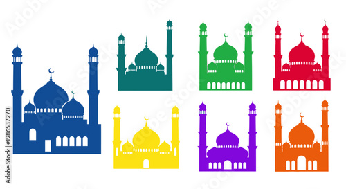 Colorful mosque icons in different colors 3.