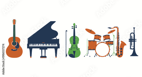 Musical Instruments Lineup Variety Display.