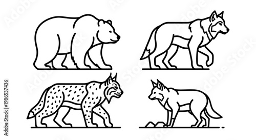 Four Different Walking Wild Mammals Profile.
