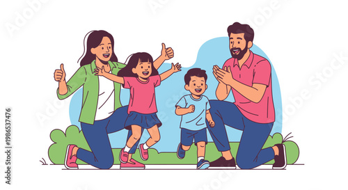 Happy family with two kids playing.