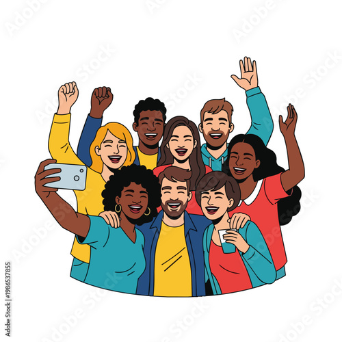 Diverse group of happy young friends.