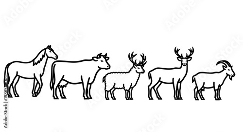 Group of animals standing together line.