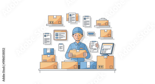 Worker packing a cardboard box.