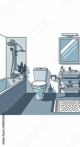 Toilet and sink in bathroom interior.