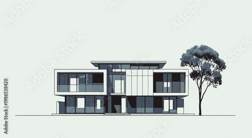 Modern House with Large Windows.