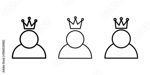 Three identical simple outline icon designs depicting a human-like figure with a crown on its head, isolated on a clean white backdrop