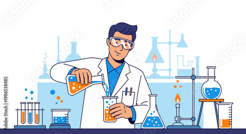 Scientist in lab pouring liquid.