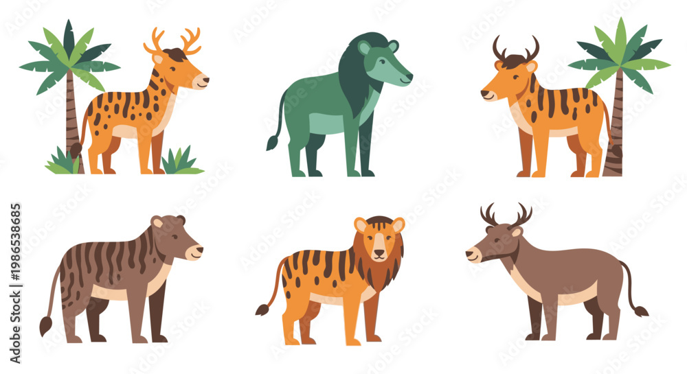 Obraz premium Six different kinds of wild animals.