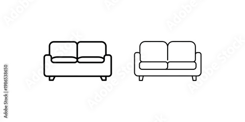 Two-seater sofa outline icon set. modern couch or loveseat in simple linear style. comfortable living room furniture vector