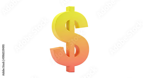 3D Rendered Dollar Sign with Yellow to Orange Gradient