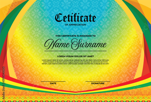 Colorful abstract certificate background with gradient colors batik pattern texture