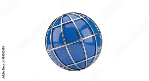 3D Rendered Blue Globe with Silver Grid