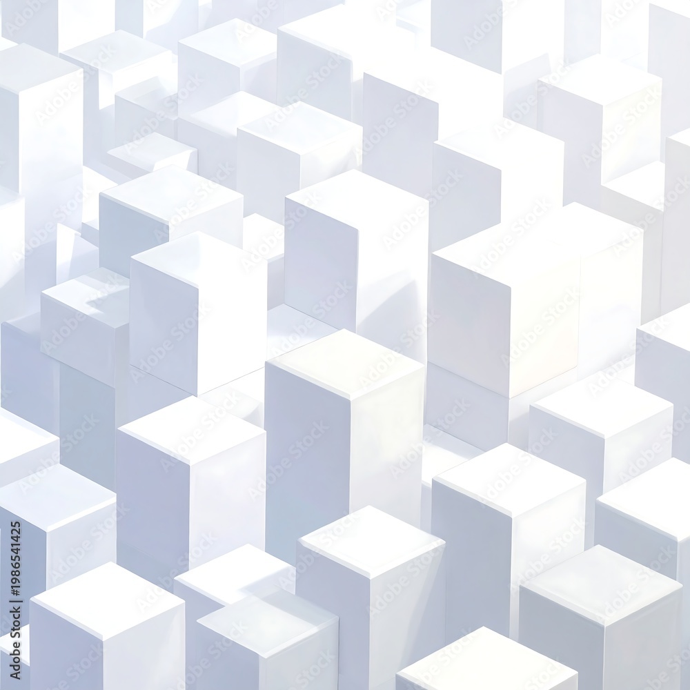 Obraz premium A 3D rendering of numerous white cubes of varying heights