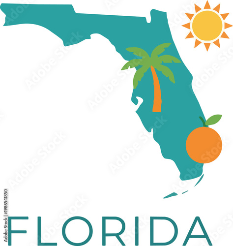 Florida Travel Logo Featuring Palm Tree and Sun.