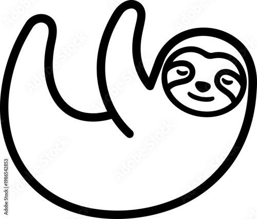 Playful Sloth Hanging From A Branch Illustration.