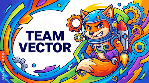 Team Vector Colorful Cat Robot Hero Illustration.