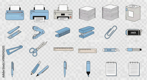 Office supplies arranged neatly on a surface for organization