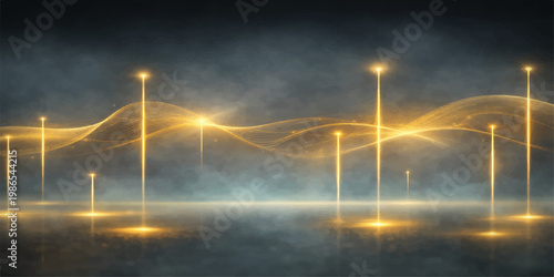 Wind turbines at sunset and night sky energy landscape silhouette with wind power and electricity nature scene