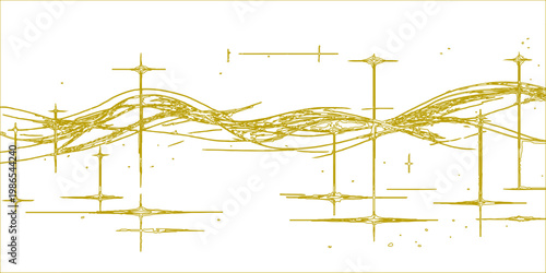 Abstract vector illustration of a city landscape with sky, clouds, trees and forest, featuring antennas, power poles, electricity cables and communication technology