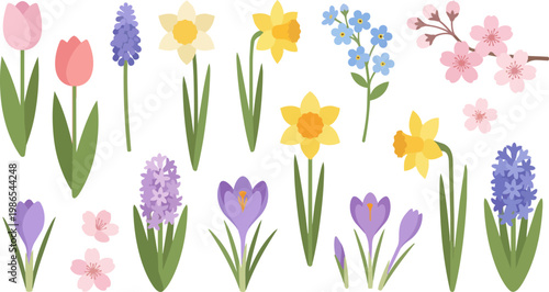 Watercolor floral pattern of spring flowers.