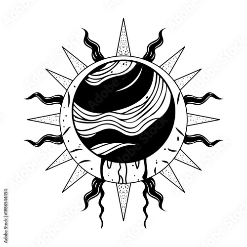Filled style illustration showing solar eclipse