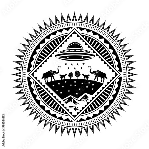 Filled style illustration showing alien savannah