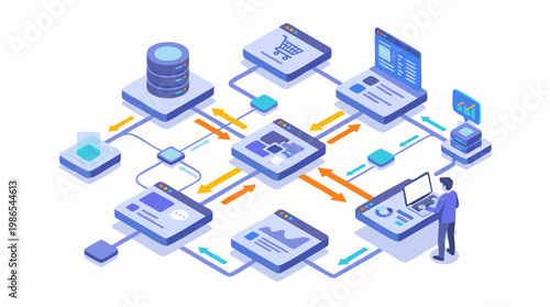 The development and maintenance of a complex network system with multiple devices and connections.