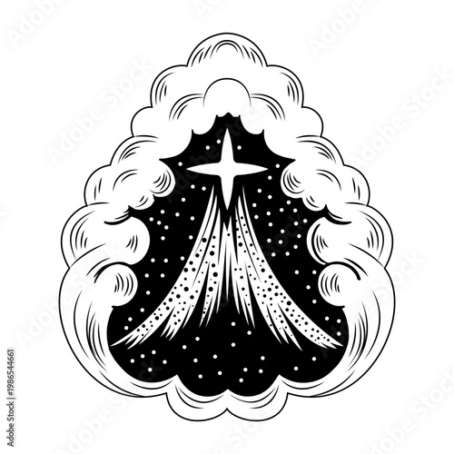 Glyph style illustration depicting stellar ascension