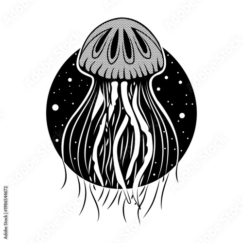 Sketchy style illustration of cosmic jellyfish