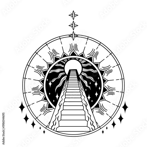 Filled style illustration showing cosmic stairway