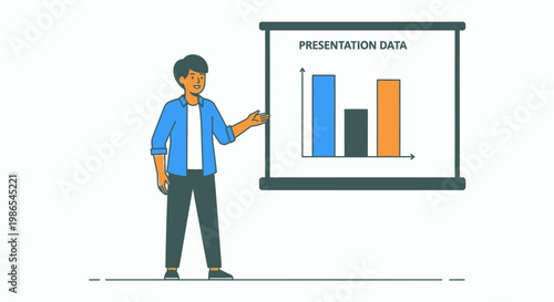 Man presenting business data chart.
