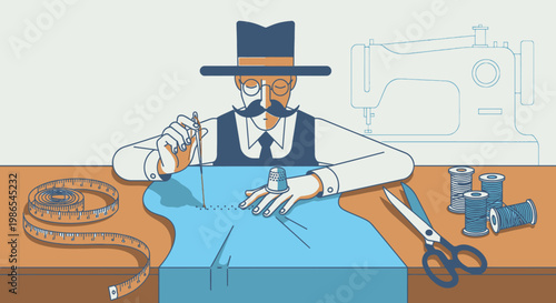 Man working with sewing machine tools.