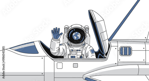 Astronaut sitting in spacecraft cockpit.