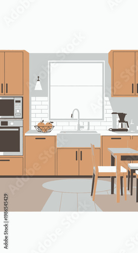 Kitchen with brown wooden cabinets.