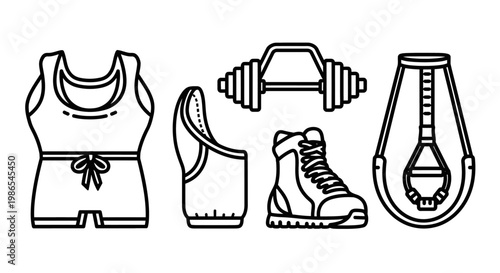 Fitness equipment and clothing set.