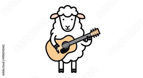 Sheep playing acoustic guitar music.