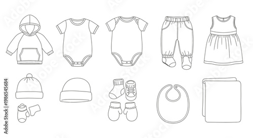 Baby clothes and accessories illustration.