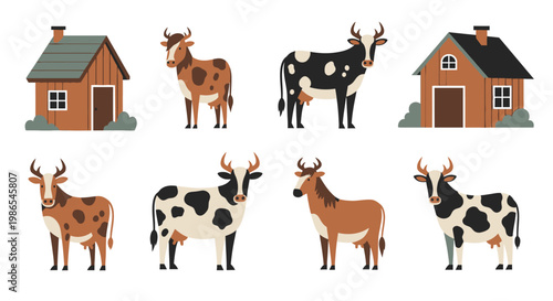Cows and deer standing side by side.