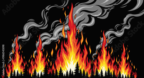 Flames rising high in fire.