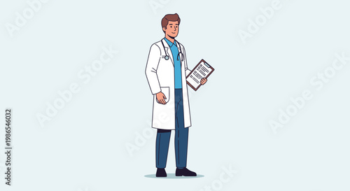 Male Doctor Holding Medical Clipboard.