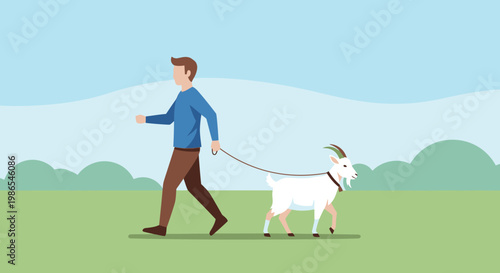 Man walking white dog on leash.